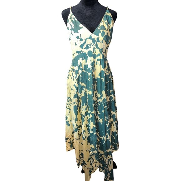 Sundance Soliloqies Tank Dress Sz XS Yellow Green Asymmetrical Hem Faux Wrap - Picture 2 of 8